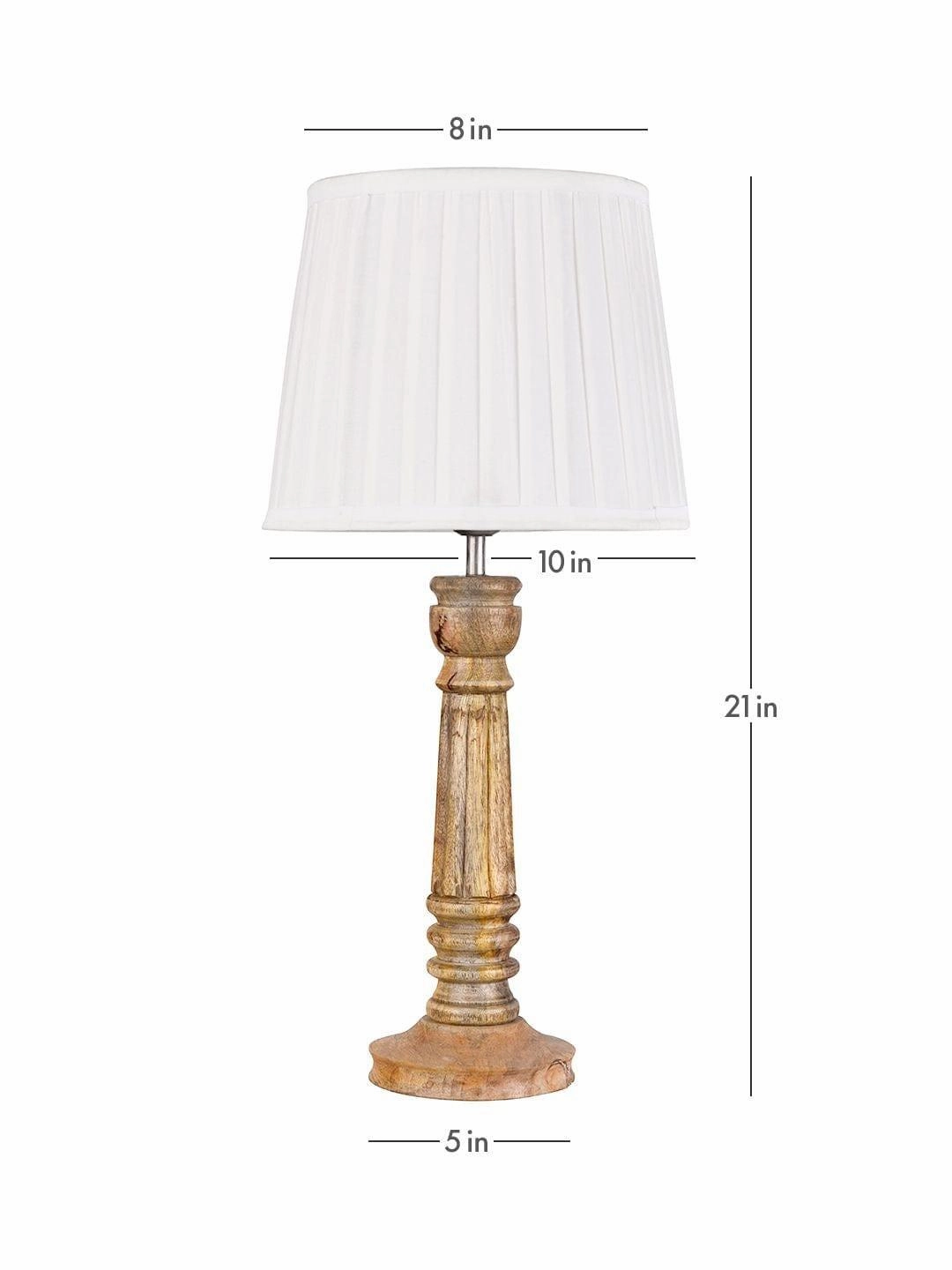 Wooden Pillar Brown lamp with pleeted White Soft Shade