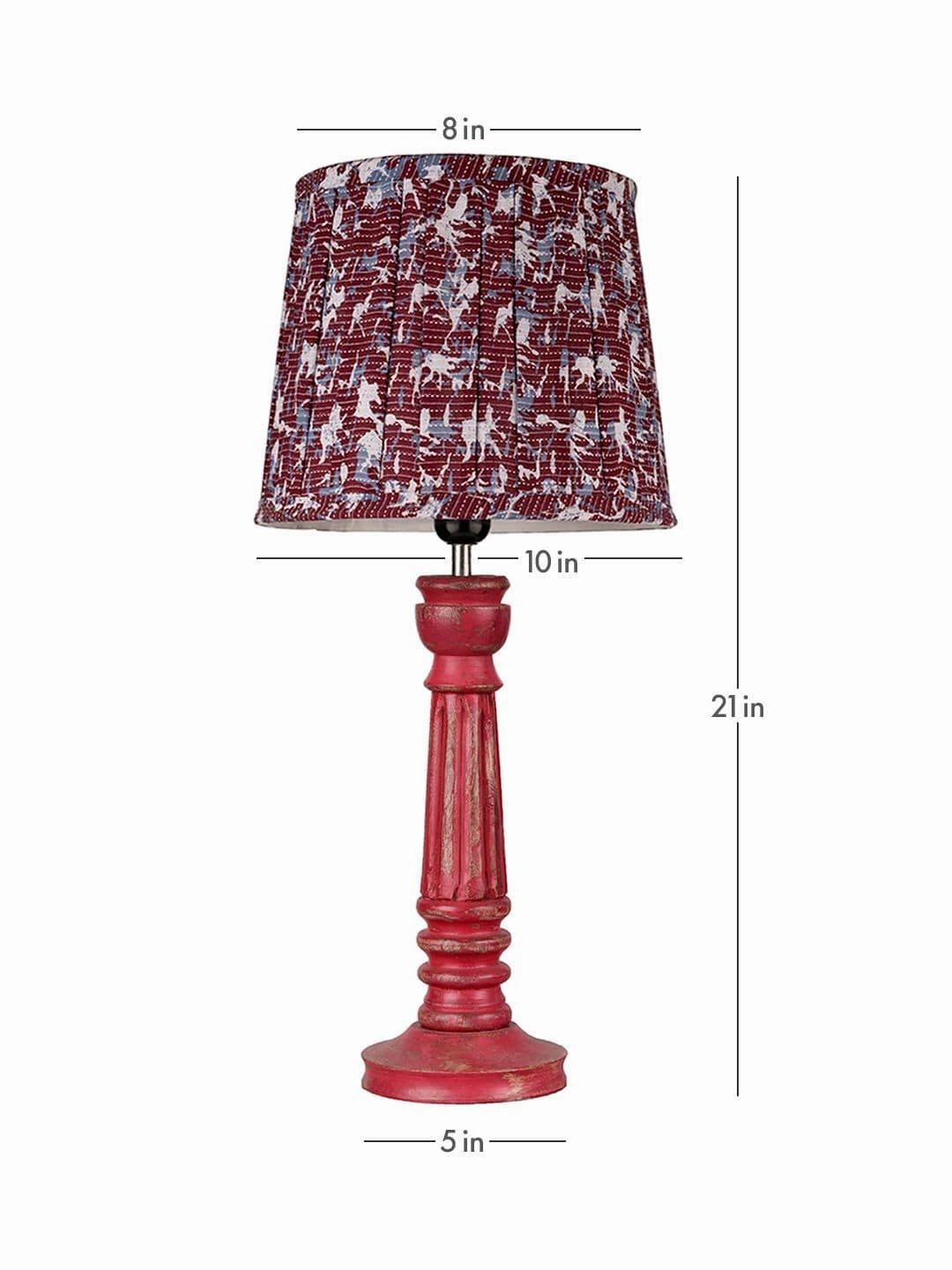 Wooden Pillar Pink lamp with pleeted Colorful Soft Shade