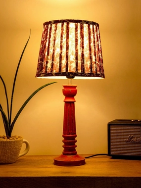 Wooden Pillar Pink lamp with pleeted Colorful Soft Shade decorative ceiling fixture