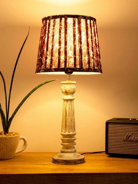 Wooden Pillar White lamp with pleeted Colorful Soft Shade decorative ceiling fixture