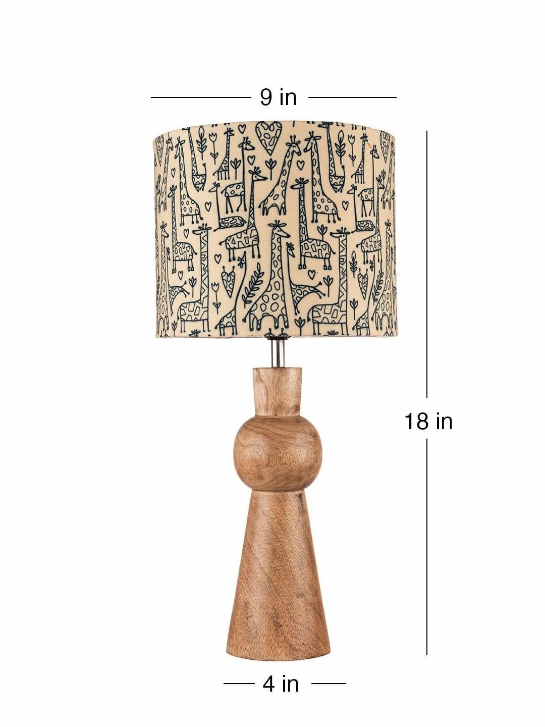 Wooden Skirt Lamp with Multicolor Animal Print Shade