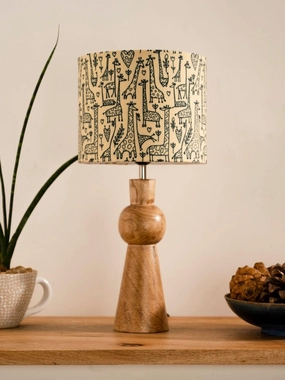 Wooden Skirt Lamp with Multicolor Animal Print Shade decorative ceiling fixture