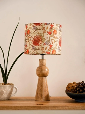 Wooden Skirt Lamp with Multicolor Birdy Shade decorative ceiling fixture