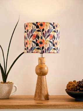 Wooden Skirt Lamp with Multicolor Pink Flowers Shade decorative ceiling fixture