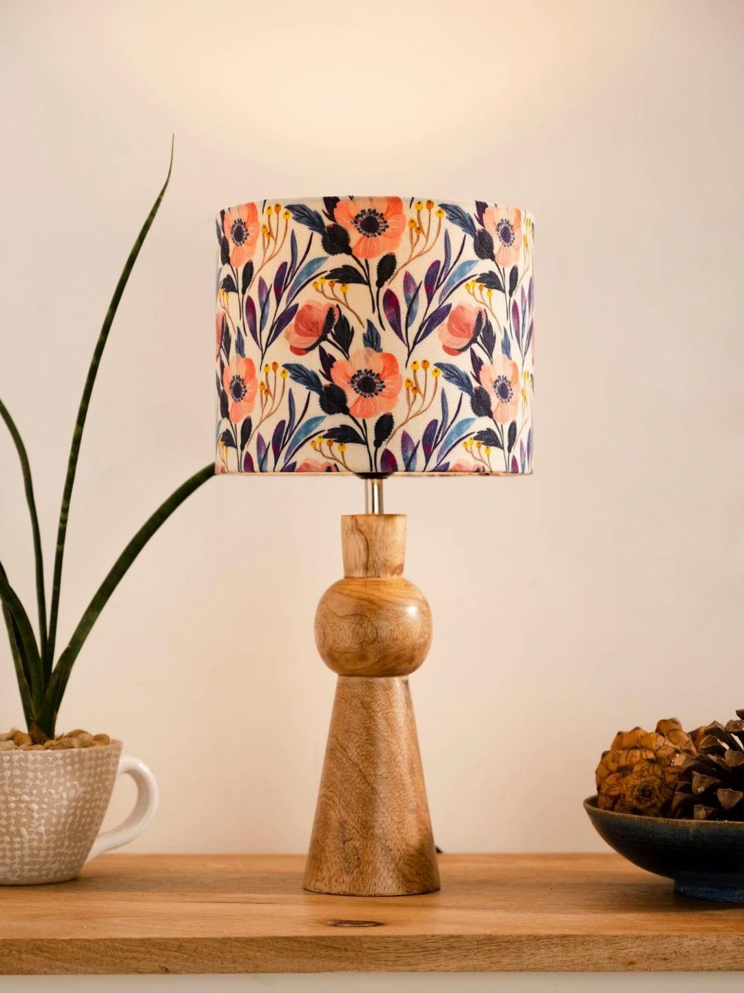Wooden Skirt Lamp with Multicolor Pink Flowers Shade decorative ceiling fixture