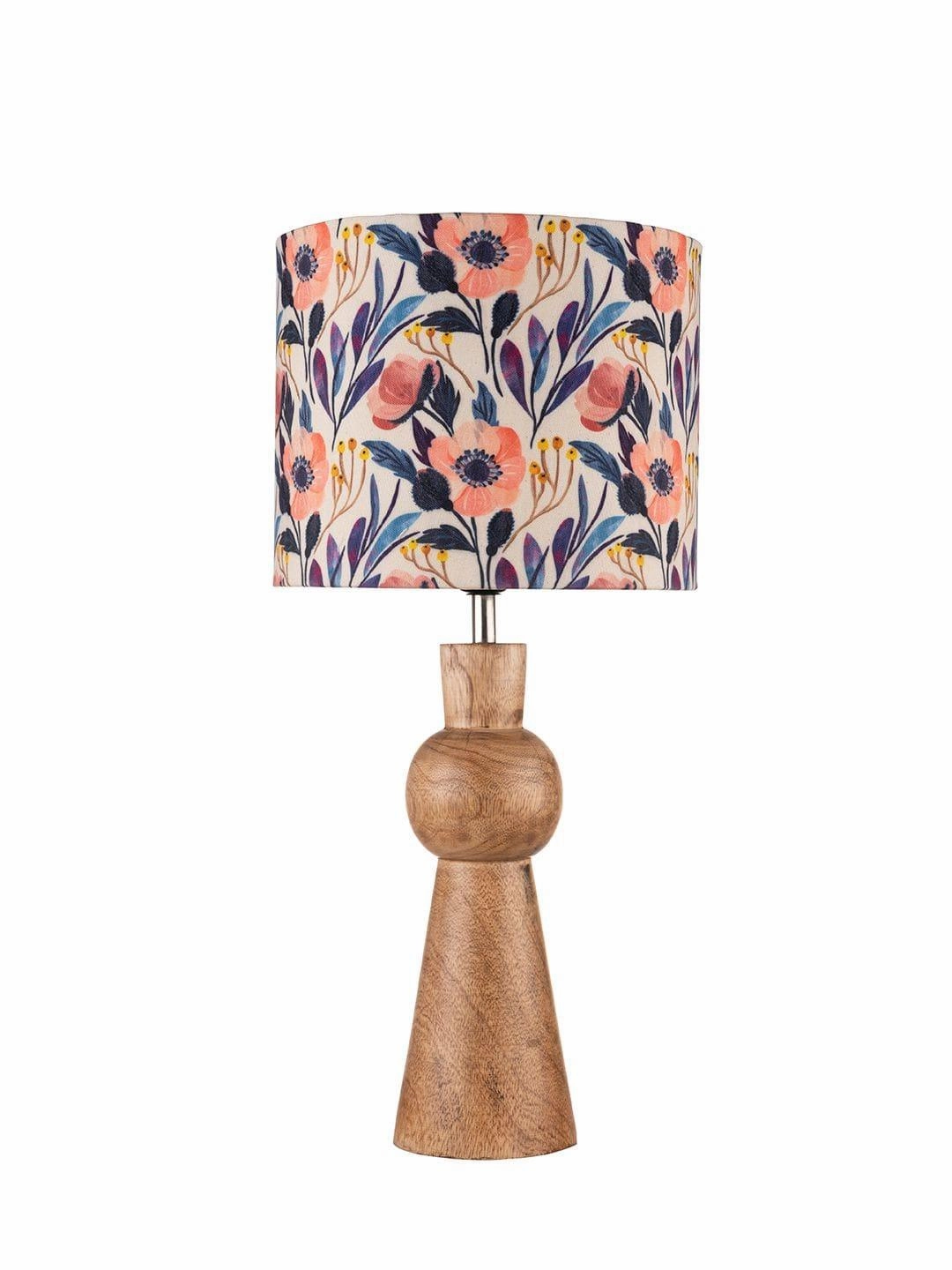 Wooden Skirt Lamp with Multicolor Pink Flowers Shade
