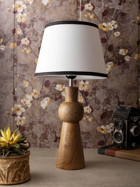 Wooden Skirt Lamp with White Cotton Shade decorative ceiling fixture