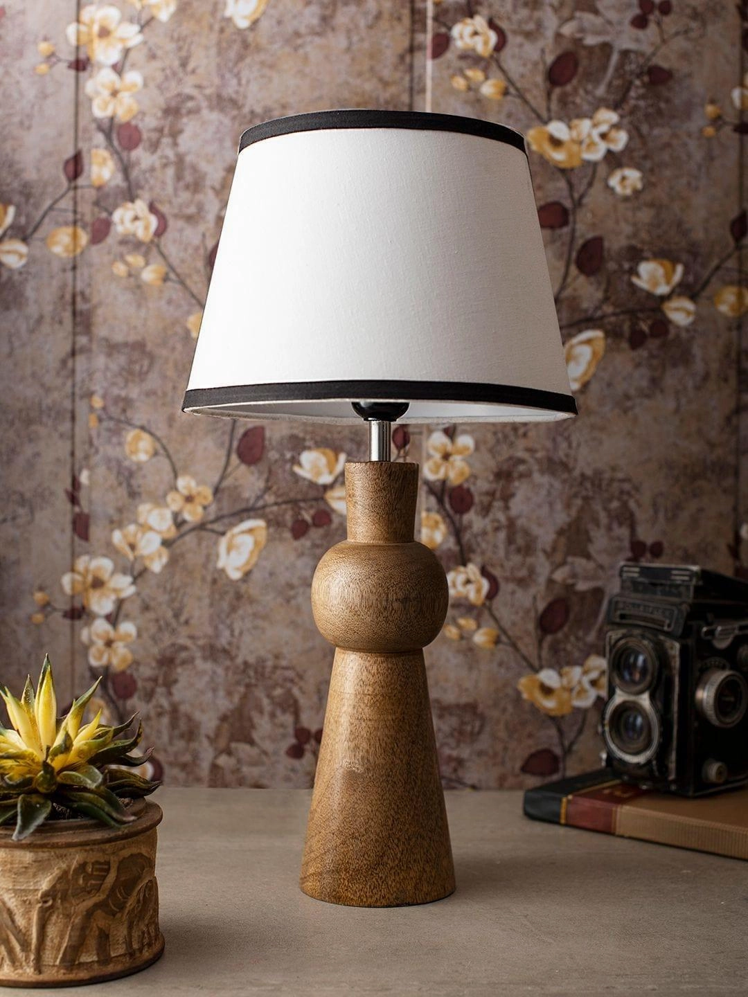 Wooden Skirt Lamp with White Cotton Shade decorative ceiling fixture