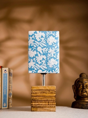 Wooden Stripped Cube Lamp with Colorful Blue Shade decorative ceiling fixture