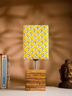Wooden Stripped Cube Lamp with Colorful Yellow Shade decorative ceiling fixture