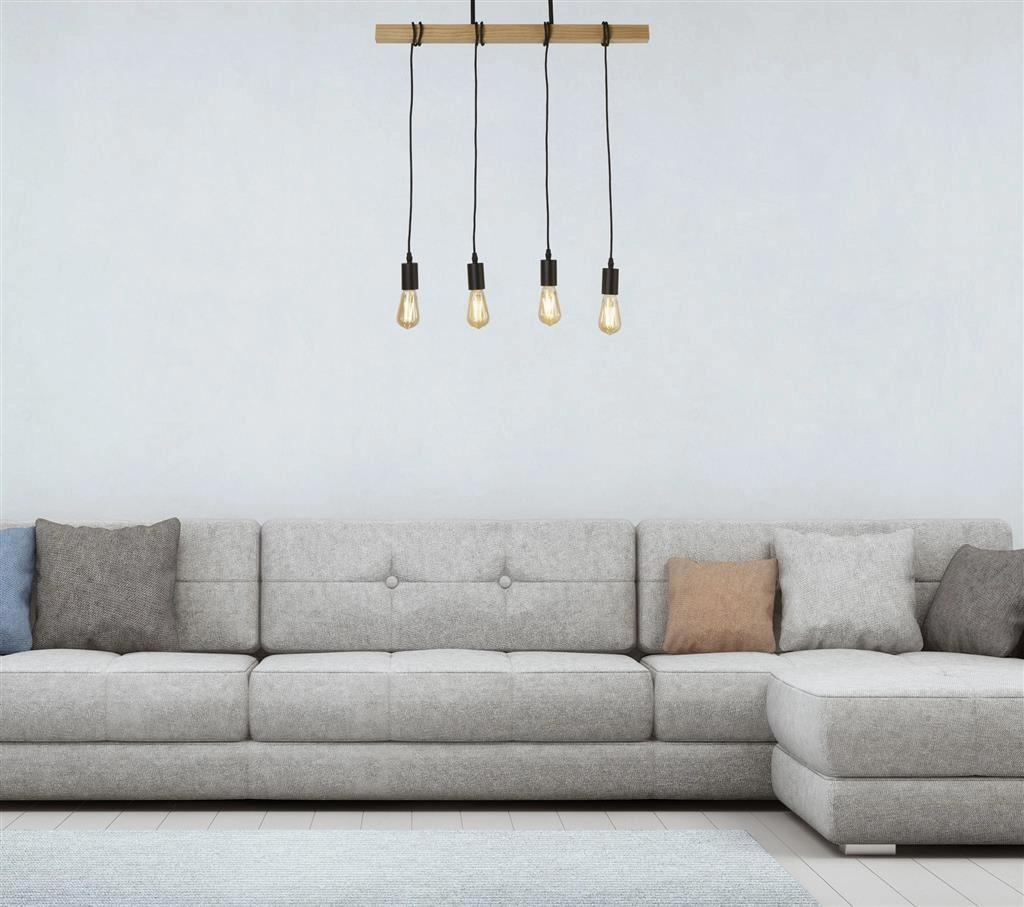 Woody 4 Light Black & Ash Wood Ceiling Pendant