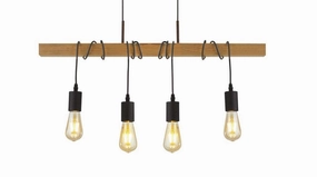 Woody 4 Light Black & Ash Wood Ceiling Pendant soft glow ceiling light