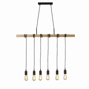 Woody 6 Light Black & Ash Wood Ceiling Pendant Searchlight soft glow ceiling light