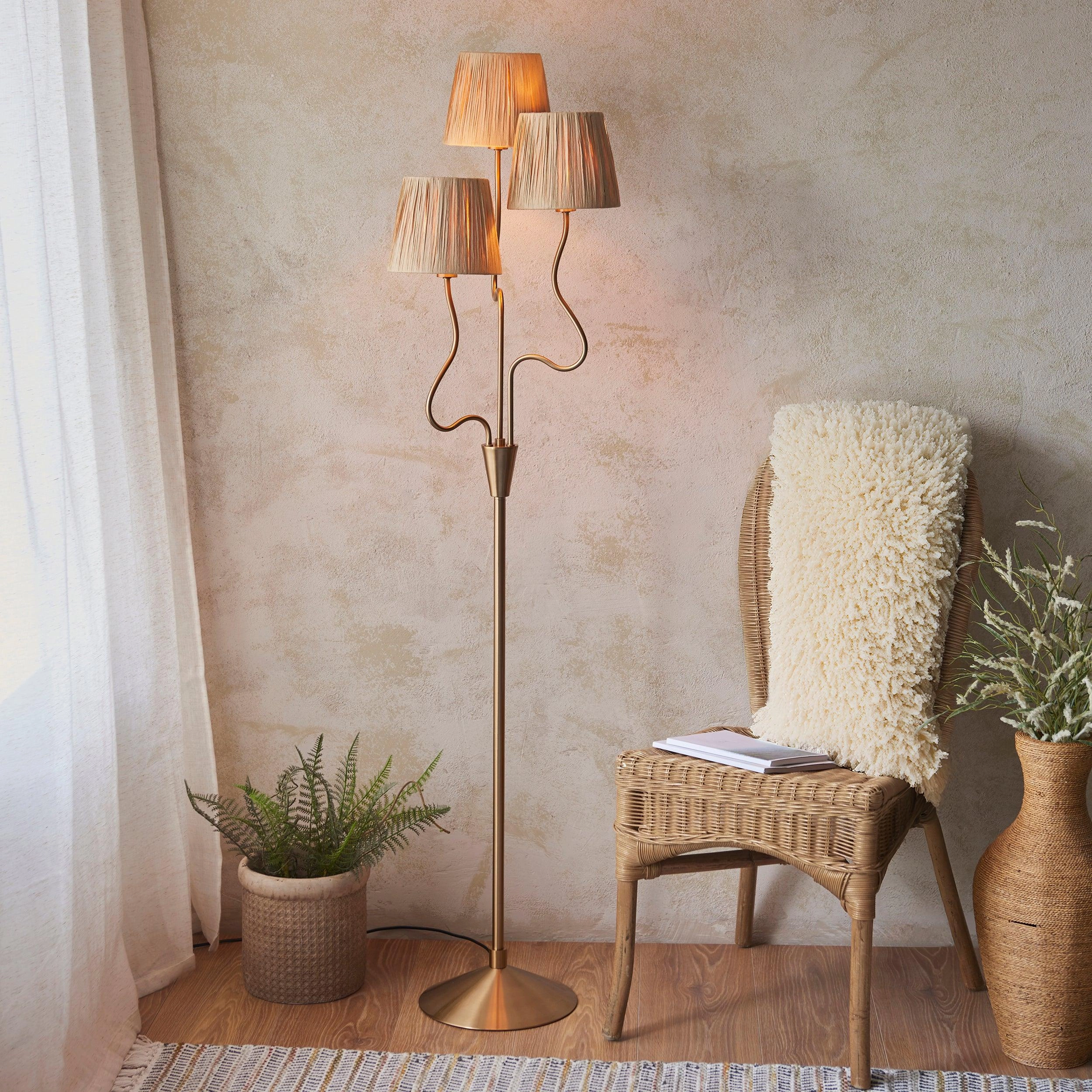 Wriggle 3 Light Brass Floor Lamp creative lampshade design