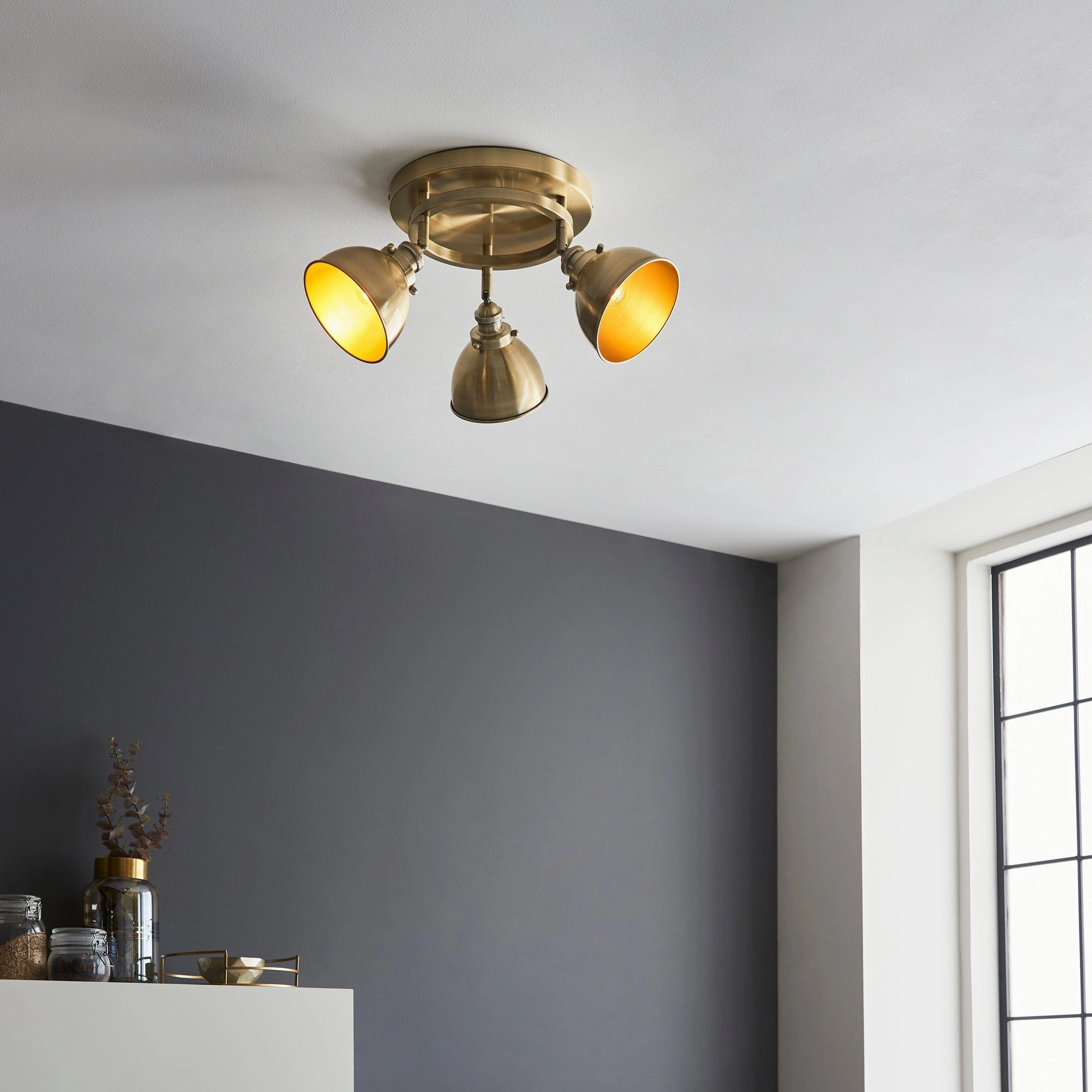 Wyatt 3 Light Brass Industrial Style Spot Light