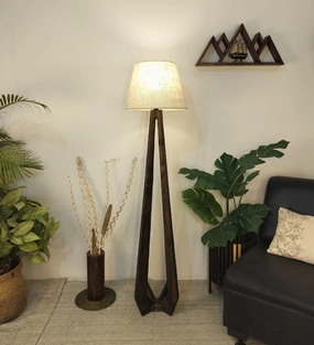 Zoe Wooden Floor Lamp with Brown Base and Jute Fabric Lampshade (BULB NOT INCLUDED) creative lampshade design
