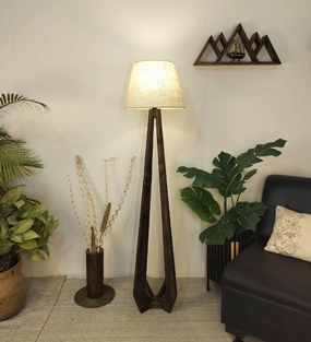 Zoe Wooden Floor Lamp with Brown Base and Jute Fabric Lampshade (BULB NOT INCLUDED) decorative ceiling fixture